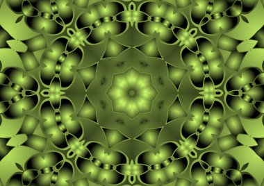 Dijital illüstrasyon, geometrik soyut renkli kaleydoskop simetrik desen ve gradyan etkisi. Klasik güzel dekoratif arkaplan