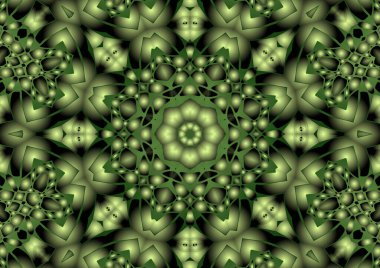 Dijital illüstrasyon, geometrik soyut renkli kaleydoskop simetrik desen ve gradyan etkisi. Klasik güzel dekoratif arkaplan