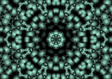 Dijital illüstrasyon, geometrik soyut renkli kaleydoskop simetrik desen ve gradyan etkisi. Klasik güzel dekoratif arkaplan