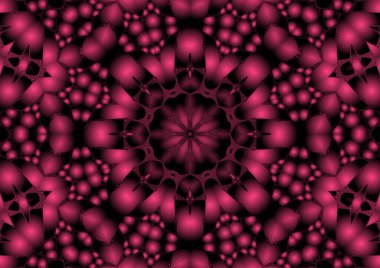 Dijital illüstrasyon, geometrik soyut renkli kaleydoskop simetrik desen ve gradyan etkisi. Klasik güzel dekoratif arkaplan