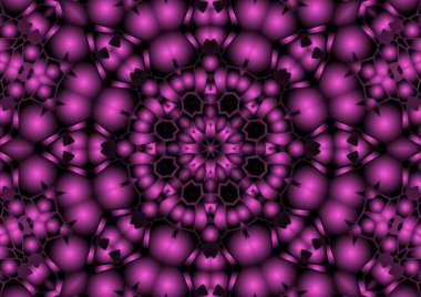 Dijital illüstrasyon, geometrik soyut renkli kaleydoskop simetrik desen ve gradyan etkisi. Klasik güzel dekoratif pembe arkaplan