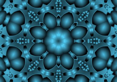 Dijital illüstrasyon, geometrik soyut renkli kaleydoskop simetrik desen ve gradyan etkisi. Klasik güzel dekoratif arkaplan