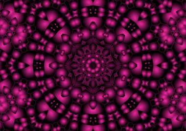 Dijital illüstrasyon, geometrik soyut renkli kaleydoskop simetrik desen ve gradyan etkisi. Klasik güzel dekoratif pembe arkaplan