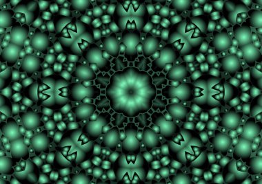 Dijital illüstrasyon, geometrik soyut renkli kaleydoskop simetrik desen ve gradyan etkisi. Klasik güzel dekoratif arkaplan