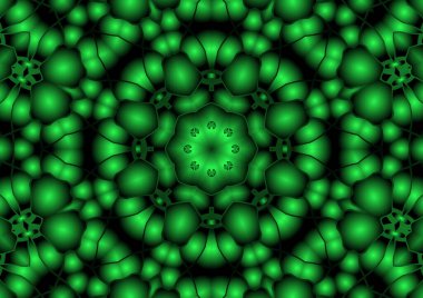 Dijital illüstrasyon, geometrik soyut renkli kaleydoskop simetrik desen ve gradyan etkisi. Klasik güzel dekoratif arkaplan