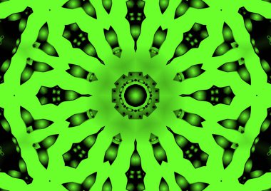 Dijital illüstrasyon, geometrik soyut renkli kaleydoskop simetrik desen ve gradyan etkisi. Klasik güzel dekoratif arkaplan