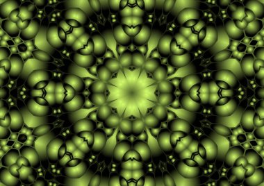 Dijital illüstrasyon, geometrik soyut renkli kaleydoskop simetrik desen ve gradyan etkisi. Klasik güzel dekoratif sarı arkaplan