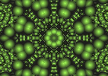 Dijital illüstrasyon, geometrik soyut renkli kaleydoskop simetrik desen ve gradyan etkisi. Klasik güzel dekoratif arkaplan