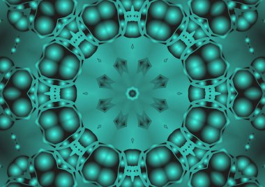Dijital illüstrasyon, geometrik soyut renkli kaleydoskop simetrik desen ve gradyan etkisi. Klasik güzel dekoratif arkaplan