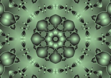 Dijital illüstrasyon, geometrik soyut renkli kaleydoskop simetrik desen ve gradyan etkisi. Klasik güzel dekoratif arkaplan