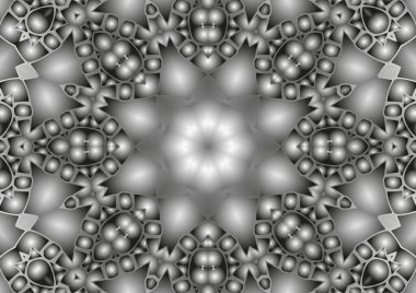 Dijital illüstrasyon, geometrik soyut kaleydoskop simetrik desen ve gradyan etkisi. Klasik güzel dekoratif arkaplan