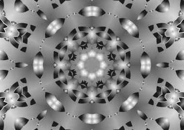 Dijital illüstrasyon, geometrik soyut kaleydoskop simetrik desen ve gradyan etkisi. Klasik güzel dekoratif arkaplan