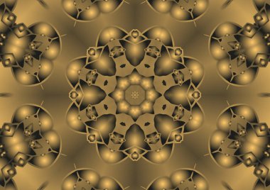 Dijital illüstrasyon, geometrik soyut renkli kaleydoskop simetrik desen ve gradyan etkisi. Klasik güzel dekoratif arkaplan