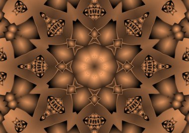 Dijital illüstrasyon, geometrik soyut renkli kaleydoskop simetrik desen ve gradyan etkisi. Klasik güzel dekoratif arkaplan