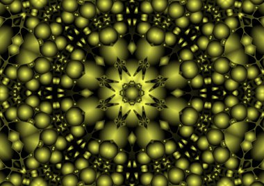 Dijital illüstrasyon, geometrik soyut renkli kaleydoskop simetrik desen ve gradyan etkisi. Klasik güzel dekoratif arkaplan