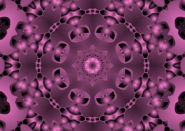 Dijital illüstrasyon, geometrik soyut renkli kaleydoskop simetrik desen ve gradyan etkisi. Klasik güzel dekoratif pembe arkaplan