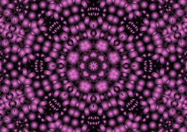 Dijital illüstrasyon, geometrik soyut renkli kaleydoskop simetrik desen ve gradyan etkisi. Klasik güzel dekoratif pembe arkaplan