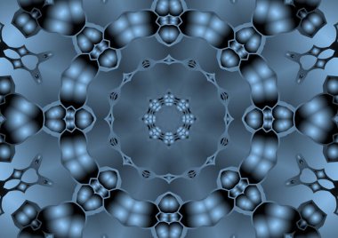 Dijital illüstrasyon, geometrik soyut renkli kaleydoskop simetrik desen ve gradyan etkisi. Klasik güzel dekoratif arkaplan
