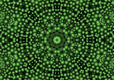 Dijital illüstrasyon, geometrik soyut renkli kaleydoskop simetrik desen ve gradyan etkisi. Klasik güzel dekoratif yeşil arkaplan