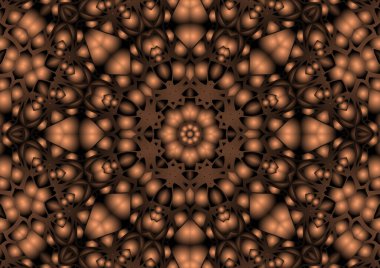 Dijital illüstrasyon, geometrik soyut renkli kaleydoskop simetrik desen ve gradyan etkisi. Klasik güzel dekoratif arkaplan