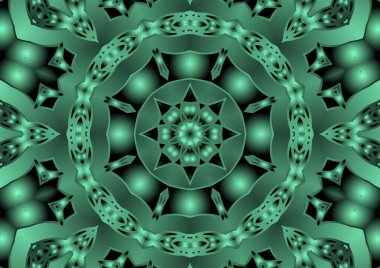 Dijital illüstrasyon, geometrik soyut renkli kaleydoskop simetrik desen ve gradyan etkisi. Klasik güzel dekoratif arkaplan