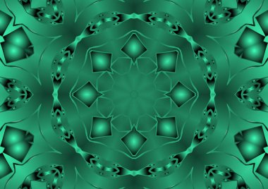 Dijital illüstrasyon, geometrik soyut renkli kaleydoskop simetrik desen ve gradyan etkisi. Klasik güzel dekoratif arkaplan