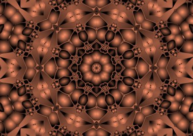 Dijital illüstrasyon, geometrik soyut renkli kaleydoskop simetrik desen ve gradyan etkisi. Klasik güzel dekoratif arkaplan