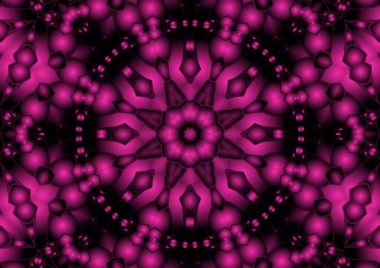 Dijital illüstrasyon, geometrik soyut renkli kaleydoskop simetrik desen ve gradyan etkisi. Klasik güzel dekoratif pembe arkaplan