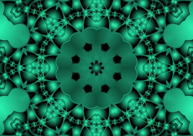 Dijital illüstrasyon, geometrik soyut renkli kaleydoskop simetrik desen ve gradyan etkisi. Klasik güzel dekoratif arkaplan