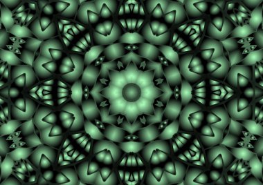 Dijital illüstrasyon, geometrik soyut renkli kaleydoskop simetrik desen ve gradyan etkisi. Klasik güzel dekoratif arkaplan