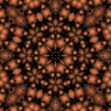 Dijital illüstrasyon, geometrik soyut renkli kaleydoskop simetrik desen ve gradyan etkisi. Klasik güzel dekoratif arkaplan