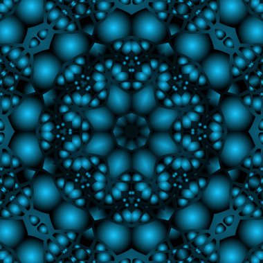 Dijital illüstrasyon, geometrik soyut renkli kaleydoskop simetrik desen ve gradyan etkisi. Klasik güzel dekoratif mavi arkaplan