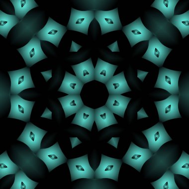 Dijital illüstrasyon, geometrik soyut renkli kaleydoskop simetrik desen ve gradyan etkisi. Klasik güzel dekoratif arkaplan