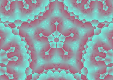 Dijital illüstrasyon, geometrik soyut renkli kaleydoskop simetrik desen ve gradyan etkisi. Klasik güzel dekoratif yeşil arkaplan