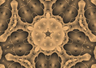 Dijital illüstrasyon, geometrik soyut renkli kaleydoskop simetrik desen ve gradyan etkisi. Klasik güzel dekoratif arkaplan