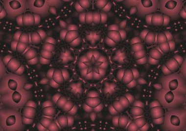 Dijital illüstrasyon, geometrik soyut renkli kaleydoskop simetrik desen ve gradyan etkisi. Klasik güzel dekoratif arkaplan