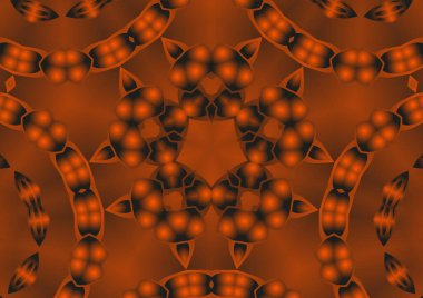 Dijital illüstrasyon, geometrik soyut renkli kaleydoskop simetrik desen ve gradyan etkisi. Klasik güzel dekoratif turuncu arka plan