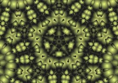 Dijital illüstrasyon, geometrik soyut renkli kaleydoskop simetrik desen ve gradyan etkisi. Klasik güzel dekoratif arkaplan