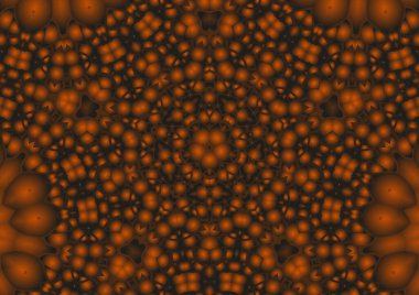 Dijital illüstrasyon, geometrik soyut renkli kaleydoskop simetrik desen ve gradyan etkisi. Klasik güzel dekoratif turuncu arka plan