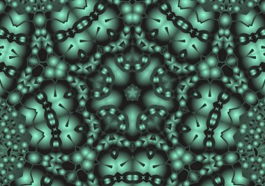 Dijital illüstrasyon, geometrik soyut renkli kaleydoskop simetrik desen ve gradyan etkisi. Klasik güzel dekoratif arkaplan