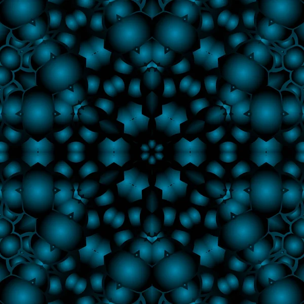 Dijital illüstrasyon, geometrik soyut renkli kaleydoskop simetrik desen ve gradyan etkisi. Klasik güzel dekoratif mavi arkaplan