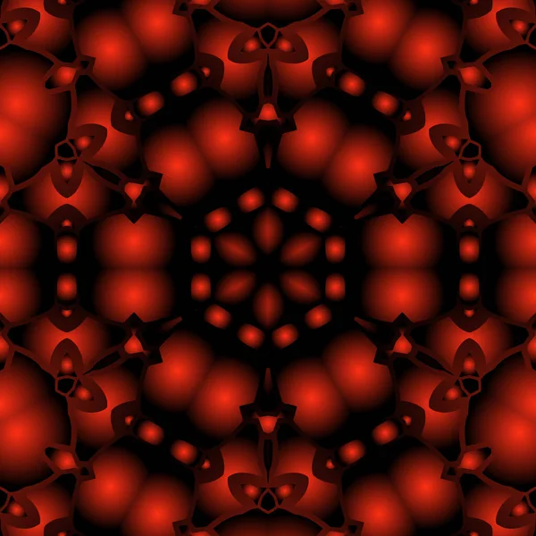 Dijital illüstrasyon, geometrik soyut renkli kaleydoskop simetrik desen ve gradyan etkisi. Klasik güzel dekoratif kırmızı arkaplan