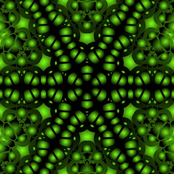 Dijital illüstrasyon, geometrik soyut renkli kaleydoskop simetrik desen ve gradyan etkisi. Klasik güzel dekoratif yeşil arkaplan