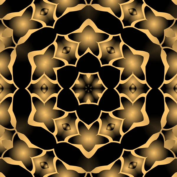 Dijital illüstrasyon, geometrik soyut renkli kaleydoskop simetrik desen ve gradyan etkisi. Klasik güzel dekoratif sarı arkaplan