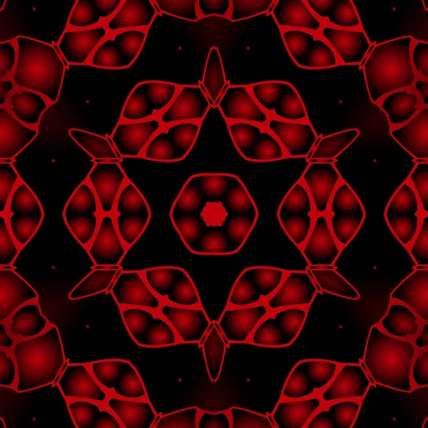 Dijital illüstrasyon, geometrik soyut renkli kaleydoskop simetrik desen ve gradyan etkisi. Klasik güzel dekoratif kırmızı arkaplan