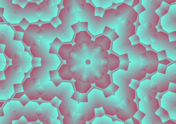 Dijital illüstrasyon, geometrik soyut renkli kaleydoskop simetrik desen ve gradyan etkisi. Klasik güzel dekoratif yeşil arkaplan