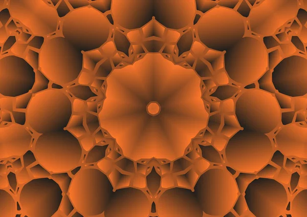 디지털 일러스트 기하학적 추상적 만화경 대칭적 효과가 아름답고 장식적 오렌지색 — 스톡 사진
