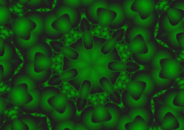 Dijital illüstrasyon, geometrik soyut renkli kaleydoskop simetrik desen ve gradyan etkisi. Klasik güzel dekoratif yeşil arkaplan