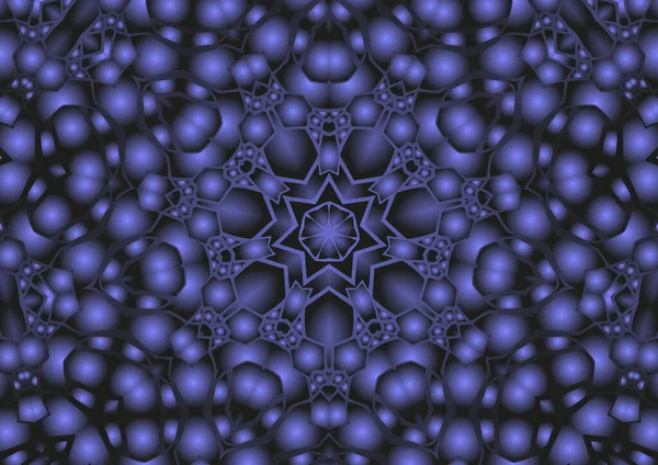 Dijital illüstrasyon, geometrik soyut renkli kaleydoskop simetrik desen ve gradyan etkisi. Klasik güzel dekoratif mavi arkaplan