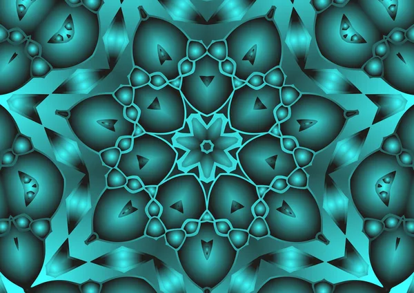 Dijital illüstrasyon, geometrik soyut renkli kaleydoskop simetrik desen ve gradyan etkisi. Klasik güzel dekoratif mavi arkaplan